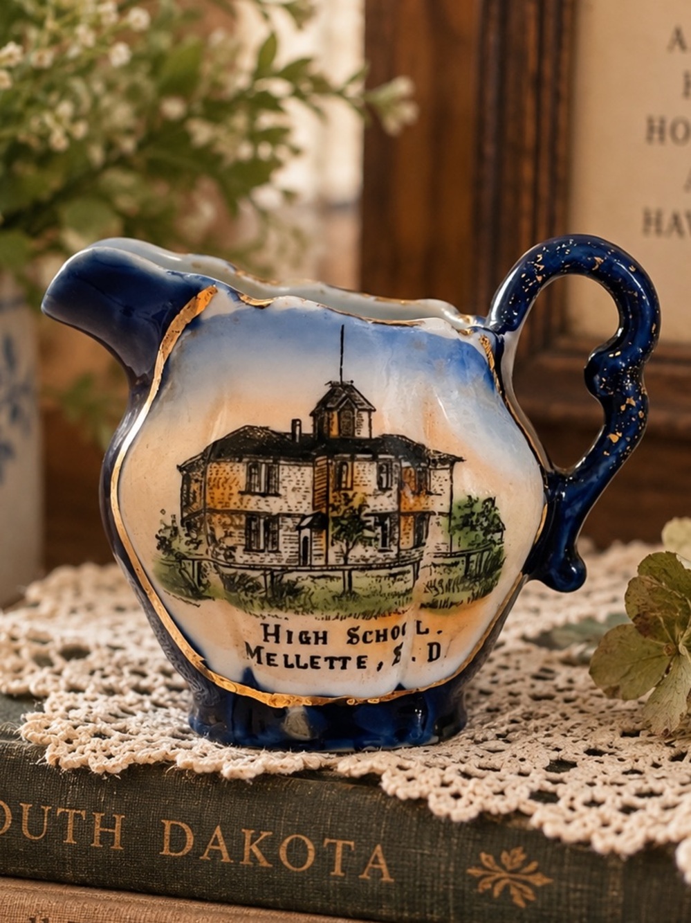 Vintage Small Blue Souvenir Pitcher Creamer | Cottagecore Collectible Decor